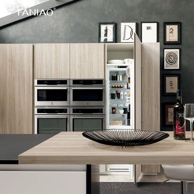 Minimalist Cabinet Designs Natural Wood Grain Stainless Steel Metal Modern Kitchen Cupboard Cabinet