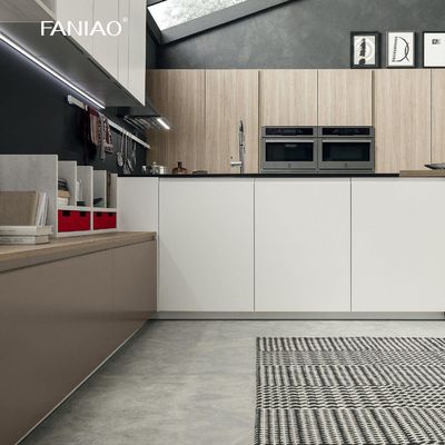 Minimalist Cabinet Designs Natural Wood Grain Stainless Steel Metal Modern Kitchen Cupboard Cabinet