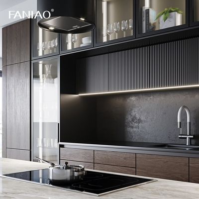 Modern Simple Design Glass Door Kitchen Furniture Popular Luxury Wood Grain Kitchen Cabinets For Villa