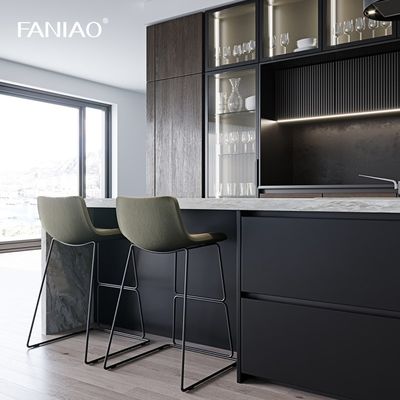 Modern Simple Design Glass Door Kitchen Furniture Popular Luxury Wood Grain Kitchen Cabinets For Villa