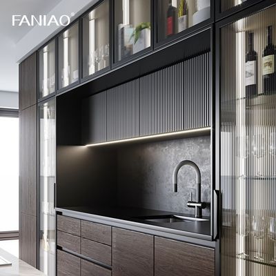 Modern Simple Design Glass Door Kitchen Furniture Popular Luxury Wood Grain Kitchen Cabinets For Villa