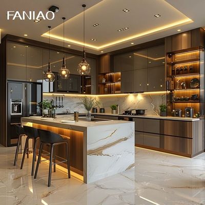 Villa Melamine Grey Luxury Large Solid Wood modern Kitchen Cupboard Pantry Cabinet Set
