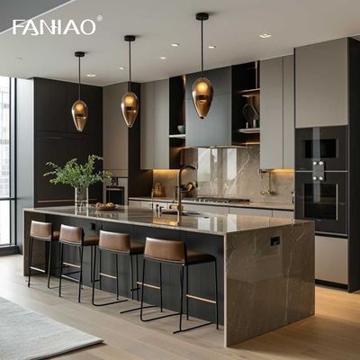 Villa Melamine Grey Luxury Large Solid Wood modern Kitchen Cupboard Pantry Cabinet Set