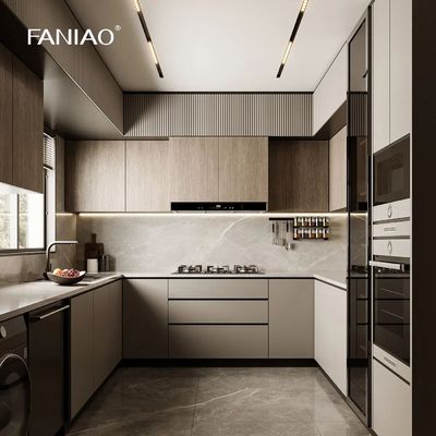 Wholesale White Modern U Shaped Kitchen Design Melamine Kitchen Cabinets Wooden Villa Kitchen Cabinet Set