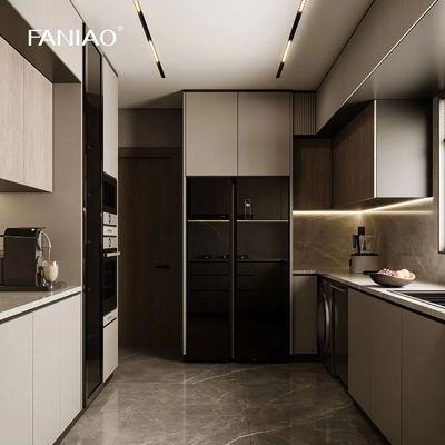 Wholesale White Modern U Shaped Kitchen Design Melamine Kitchen Cabinets Wooden Villa Kitchen Cabinet Set