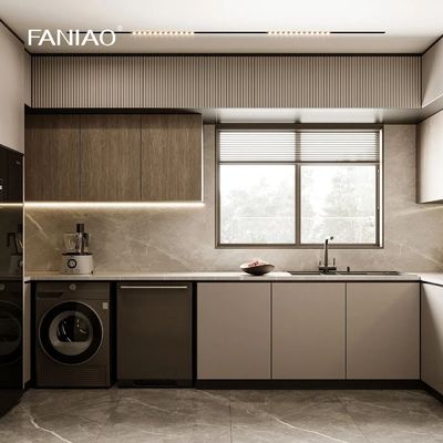 Wholesale White Modern U Shaped Kitchen Design Melamine Kitchen Cabinets Wooden Villa Kitchen Cabinet Set