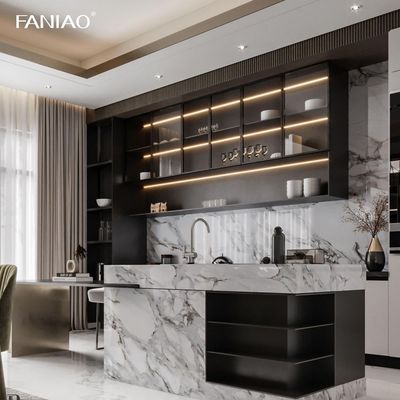 Villa Project Full Customized L Shape E1 Standard Formaldehyde-free Lacquer Painting Kitchen Cabinets
