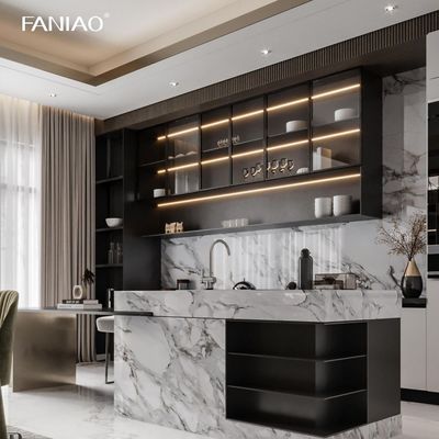 Custom Modern Design Glossy Lacquer Grey Kitchen Cabinets Set With Island