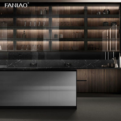 Custom Luxury Villa Lacquer Double Sink Island Design Modern Full Kitchen Cabinet