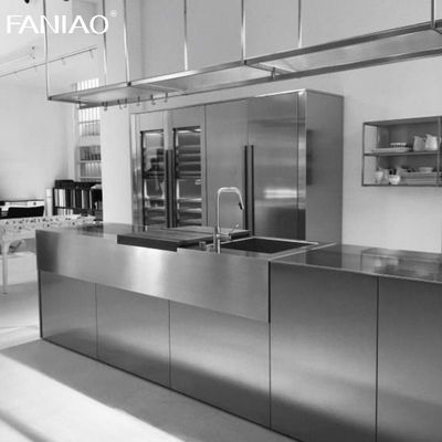 Customized Aluminum Simple Design Full Set Modern 304 Stainless Steel Kitchen Cabinet With Island