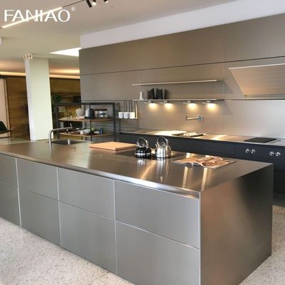 Customized Aluminum Simple Design Full Set Modern 304 Stainless Steel Kitchen Cabinet With Island