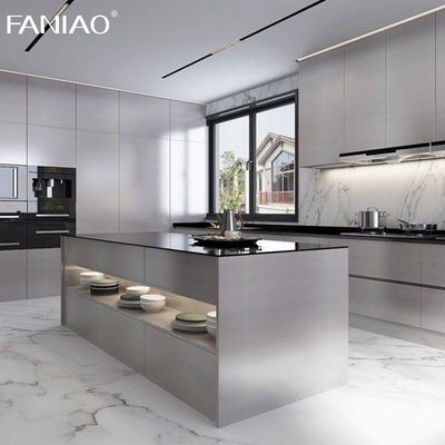 Customized Aluminum Simple Design Full Set Modern 304 Stainless Steel Kitchen Cabinet With Island