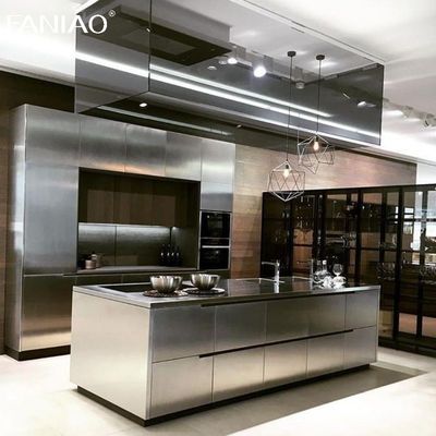 Customized Aluminum Simple Design Full Set Modern 304 Stainless Steel Kitchen Cabinet With Island