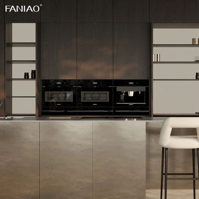Modern Designs Stainless Steel Custom Furniture I Shaped Kitchen Cabinets Wood Grain Wall Cabinet Stainless Island