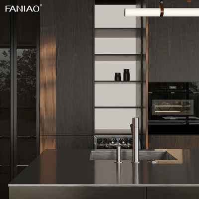 Modern Designs Stainless Steel Custom Furniture I Shaped Kitchen Cabinets Wood Grain Wall Cabinet Stainless Island