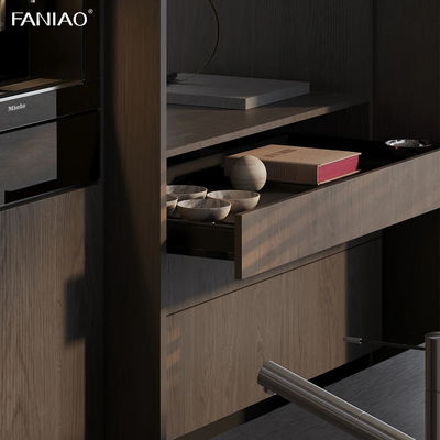 Modern Designs Stainless Steel Custom Furniture I Shaped Kitchen Cabinets Wood Grain Wall Cabinet Stainless Island
