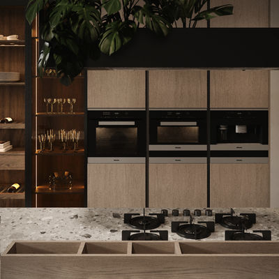 Custom Modern Design Villa Modern Kitchen Cupboard Melamine Kitchen Cabinets With Island