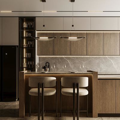 Customized Kitchen Furniture Modern Natural Solid Wood Modular Kitchen Cabinets Villa Use Luxury Kitchen Cabinets