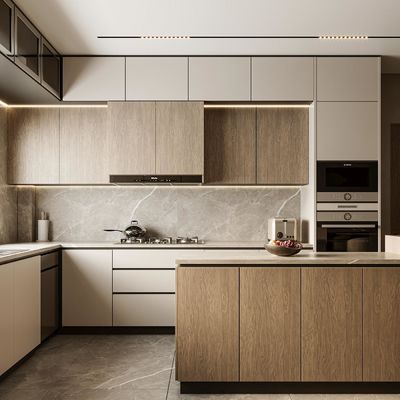 Customized Kitchen Furniture Modern Natural Solid Wood Modular Kitchen Cabinets Villa Use Luxury Kitchen Cabinets