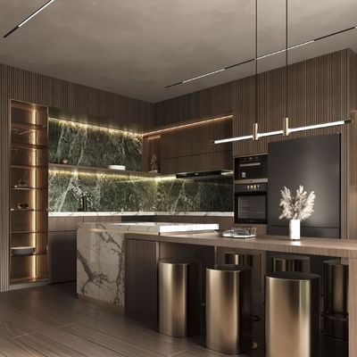 Modern Villa Style Interior Smart Kitchen Cabinets Melamine Wall Cabinet Complete Luxury Kitchen Cabinets Set