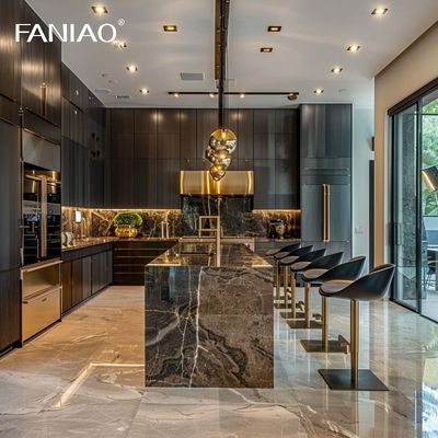 Modern Style PET Kitchen Cupboard Furniture Flat Pack Matte Finish Powder Coating Kitchen Cabinets