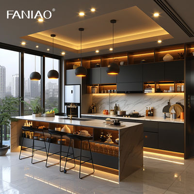 Modern Style PET Kitchen Cupboard Furniture Flat Pack Matte Finish Powder Coating Kitchen Cabinets
