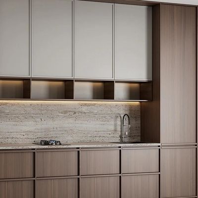 Custom New Luxury Modern Wood Door Material Wood Grain Kitchen Cabinets for Villa