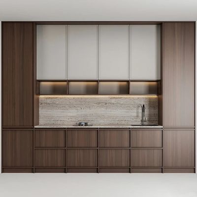 Custom New Luxury Modern Wood Door Material Wood Grain Kitchen Cabinets for Villa