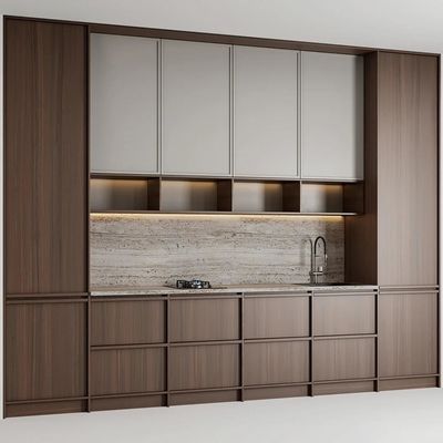 Custom New Luxury Modern Wood Door Material Wood Grain Kitchen Cabinets for Villa