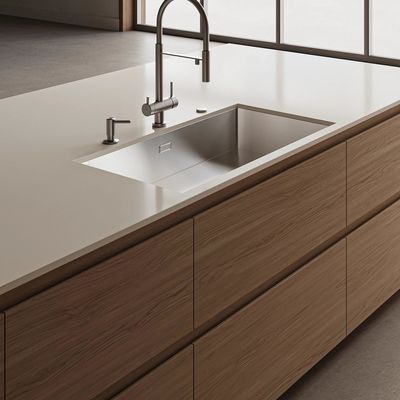 Custom Matt Modern Island Designs Storage Wood Grain Kitchen Cabinet for Villa