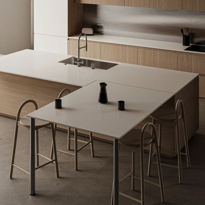 Custom Matt Modern Island Designs Storage Wood Grain Kitchen Cabinet for Villa