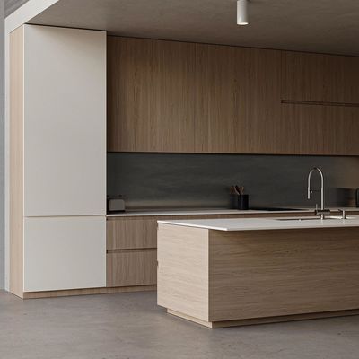 Custom Matt Modern Island Designs Storage Wood Grain Kitchen Cabinet for Villa
