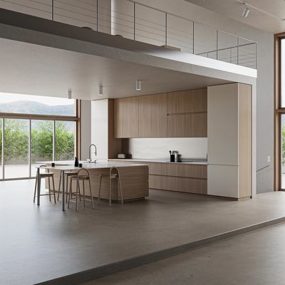 Custom Matt Modern Island Designs Storage Wood Grain Kitchen Cabinet for Villa