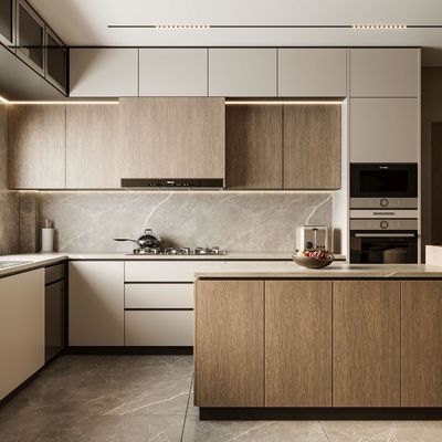 Villa Wood Grain Complete Sets Modern Designs Solid Wood Kitchen Cabinet Sets