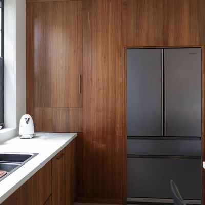 Custom Matt Modern Island Designs Storage Wood Grain Kitchen Cabinet For Villa