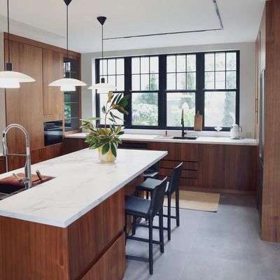 Custom Matt Modern Island Designs Storage Wood Grain Kitchen Cabinet For Villa