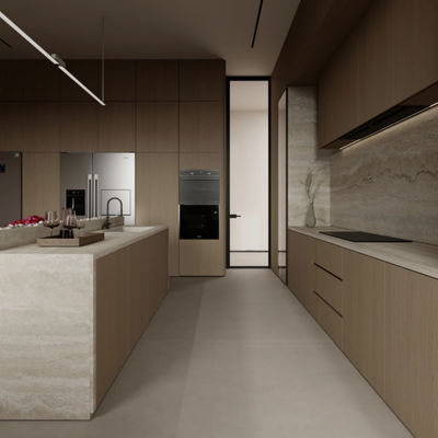 Kitchen Cabinet Supplier Handleless Wood Veneer Kitchen Cabinet