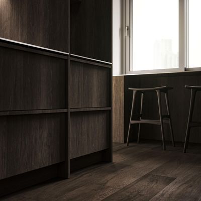Custom Modern Skeleton Line Design Made Flat Wood Grain Finished Kitchen Cabinet Solid Wood Kitchen Cabinet