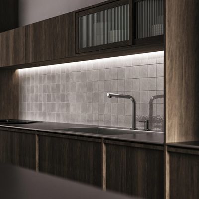 Custom Modern Skeleton Line Design Made Flat Wood Grain Finished Kitchen Cabinet Solid Wood Kitchen Cabinet