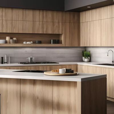 FANIAO Modern Designs Villa Wood Grain Complete Sets Kitchen Cabinet Solid Wood Kitchen Cabinet