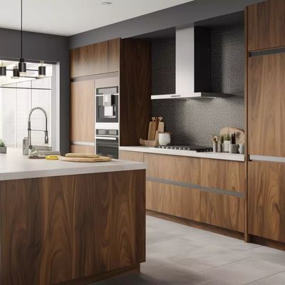 FANIAO Modern Designs Villa Wood Grain Complete Sets Kitchen Cabinet Solid Wood Kitchen Cabinet
