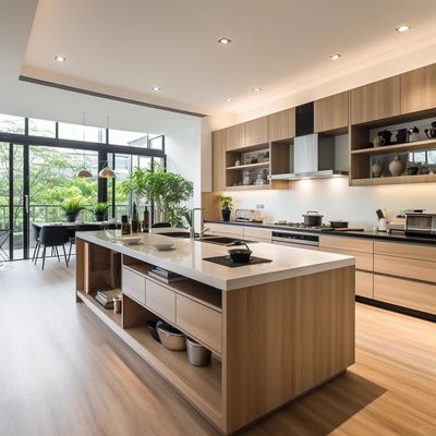 Factory Modern Natural Wood Grain Veneer Melamine Custom Kitchen Cabinets