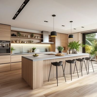 Factory Modern Natural Wood Grain Veneer Melamine Custom Kitchen Cabinets