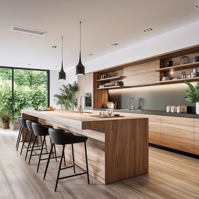 Factory Modern Natural Wood Grain Veneer Melamine Custom Kitchen Cabinets