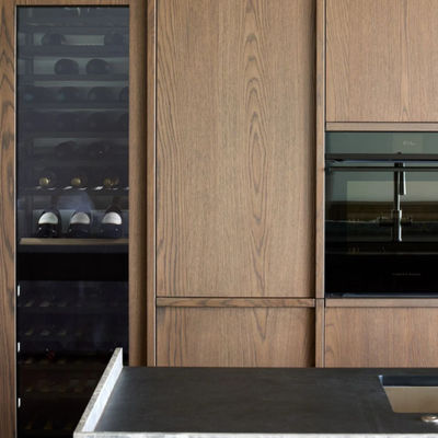 Custom Modern Style Quartz Countertop Kitchen Cabinet with Island Oak Wood Veneer Kitchen Cabinet