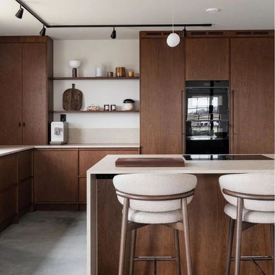 Apartment Antique Style Frame-Line Door Panel Kitchen With Glass Wine Cabinet Wood Veneer Kitchen Cabinet