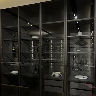 Apartment Antique Style Frame-Line Door Panel Kitchen With Glass Wine Cabinet Wood Veneer Kitchen Cabinet