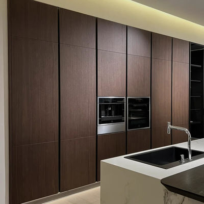 Apartment Antique Style Frame-Line Door Panel Kitchen With Glass Wine Cabinet Wood Veneer Kitchen Cabinet