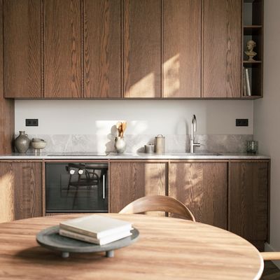 Modern Apartment Frame-line Door Panel Wooden Veneer Matt Lacquer Kitchen Cabinets