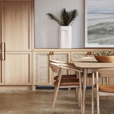 Modern Light Luxury Design Kitchen Wood Veneer Kitchen Cabinet With Island